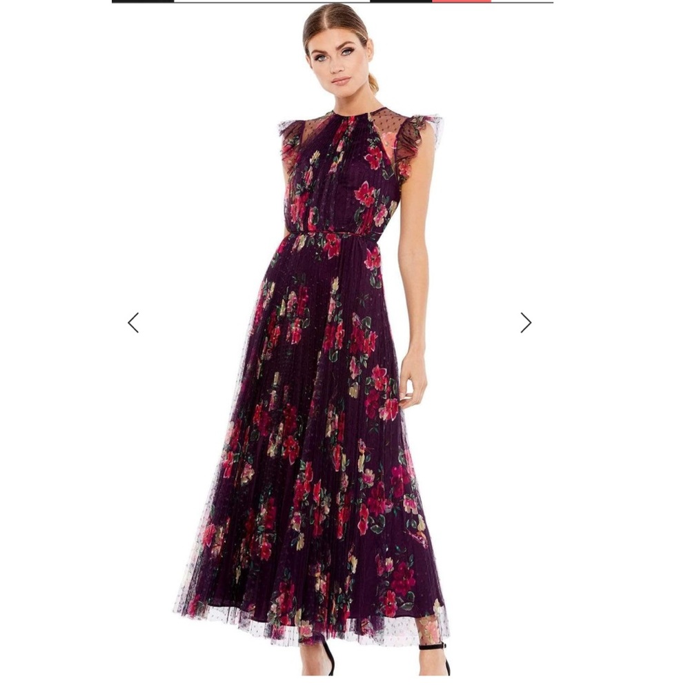 Ieena for Mac Duggal - Floral Printed Pleated A-Line Dress size 0 NEW with tag